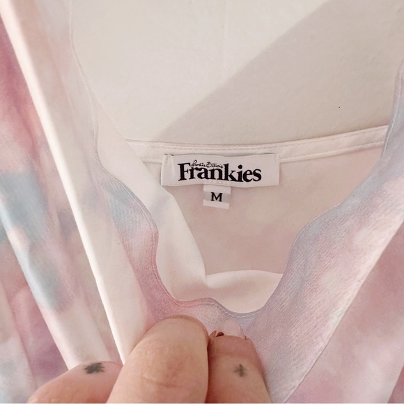 Frankies Bikinis Satin Mini Dress Draped Cowl Neck Tie Dye Pink Blue - Picture 3 of 8